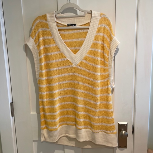 Zara Sweaters - Zara Cream & Yellow Striped Vest V Neck